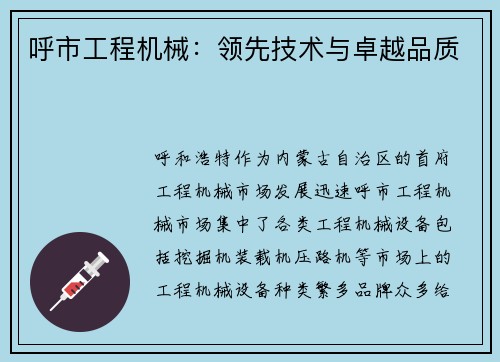 呼市工程机械：领先技术与卓越品质