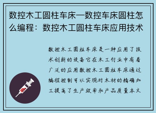 数控木工圆柱车床—数控车床圆柱怎么编程：数控木工圆柱车床应用技术创新